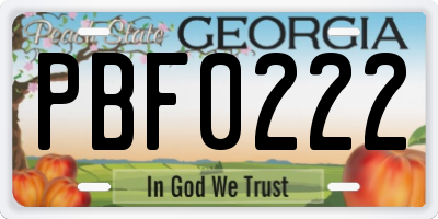 GA license plate PBF0222