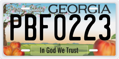 GA license plate PBF0223