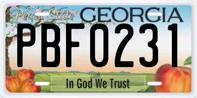 GA license plate PBF0231