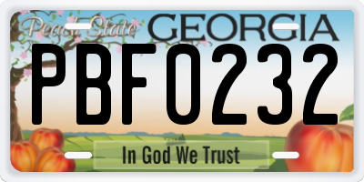 GA license plate PBF0232