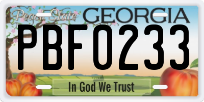 GA license plate PBF0233