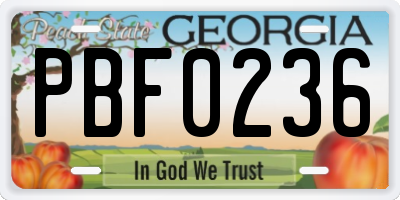 GA license plate PBF0236