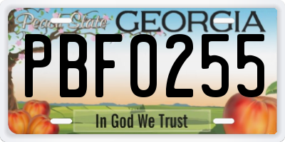 GA license plate PBF0255