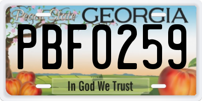 GA license plate PBF0259