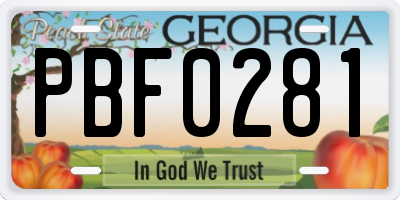 GA license plate PBF0281