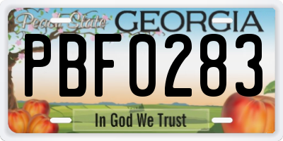 GA license plate PBF0283
