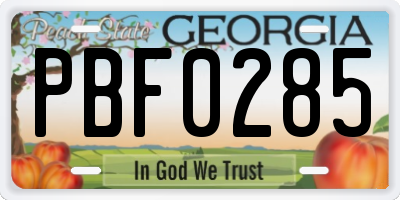 GA license plate PBF0285