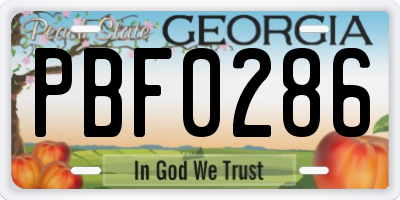 GA license plate PBF0286