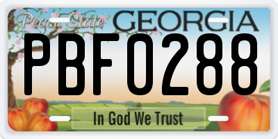 GA license plate PBF0288