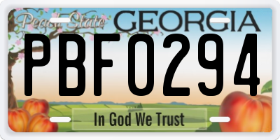 GA license plate PBF0294