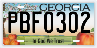 GA license plate PBF0302