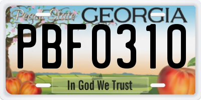 GA license plate PBF0310