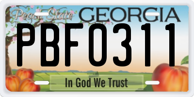 GA license plate PBF0311