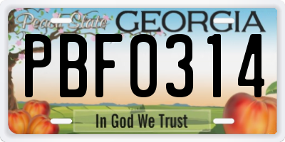 GA license plate PBF0314