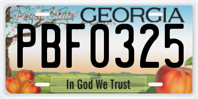 GA license plate PBF0325