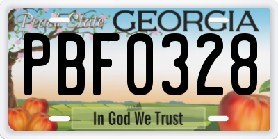GA license plate PBF0328