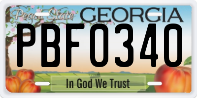 GA license plate PBF0340