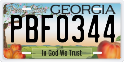 GA license plate PBF0344