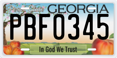GA license plate PBF0345