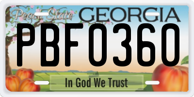 GA license plate PBF0360