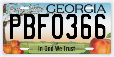 GA license plate PBF0366