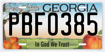 GA license plate PBF0385
