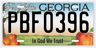 GA license plate PBF0396
