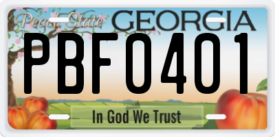 GA license plate PBF0401