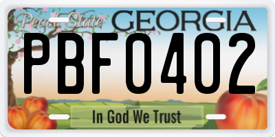 GA license plate PBF0402
