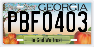 GA license plate PBF0403