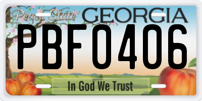 GA license plate PBF0406