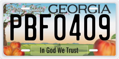 GA license plate PBF0409