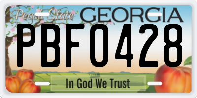 GA license plate PBF0428