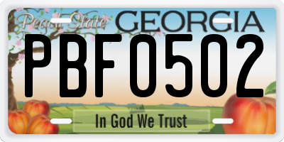 GA license plate PBF0502