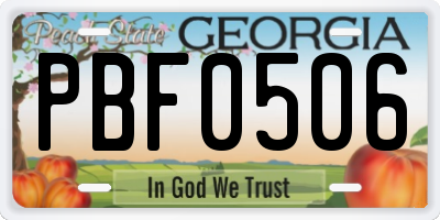 GA license plate PBF0506
