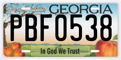 GA license plate PBF0538