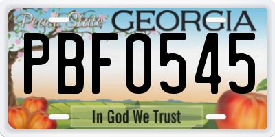 GA license plate PBF0545