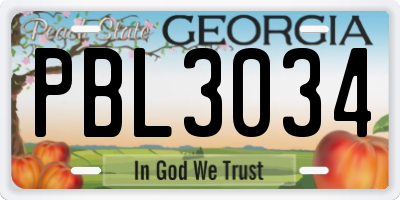 GA license plate PBL3034