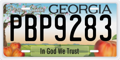GA license plate PBP9283
