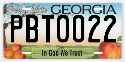 GA license plate PBT0022