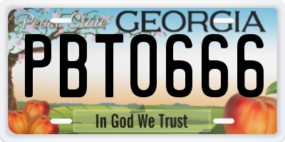 GA license plate PBT0666