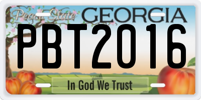 GA license plate PBT2016