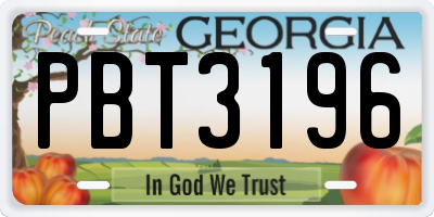 GA license plate PBT3196