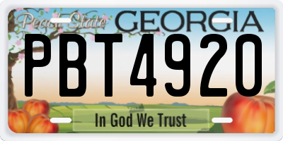 GA license plate PBT4920