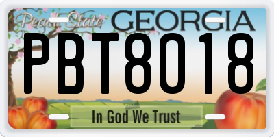 GA license plate PBT8018