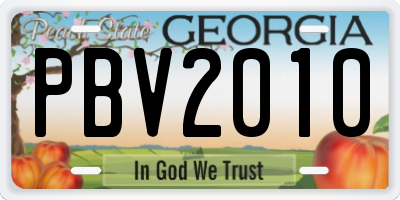 GA license plate PBV2010