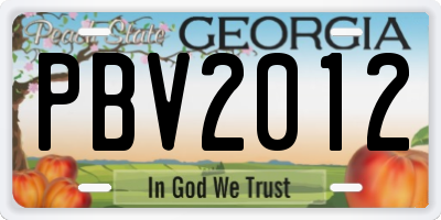 GA license plate PBV2012