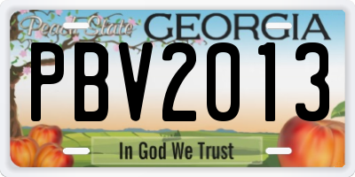 GA license plate PBV2013