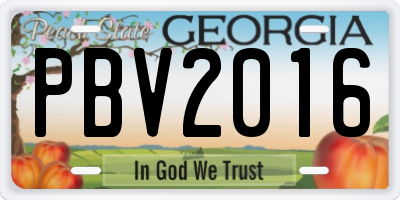 GA license plate PBV2016