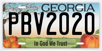GA license plate PBV2020